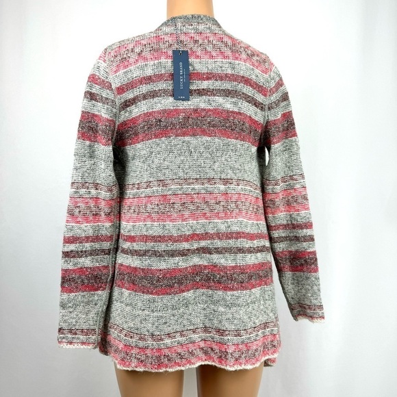 Lucky Brand NWT $148 Women’s Sz S Open Front Cardigan Sweater Striped Grey & Red - Picture 4 of 12